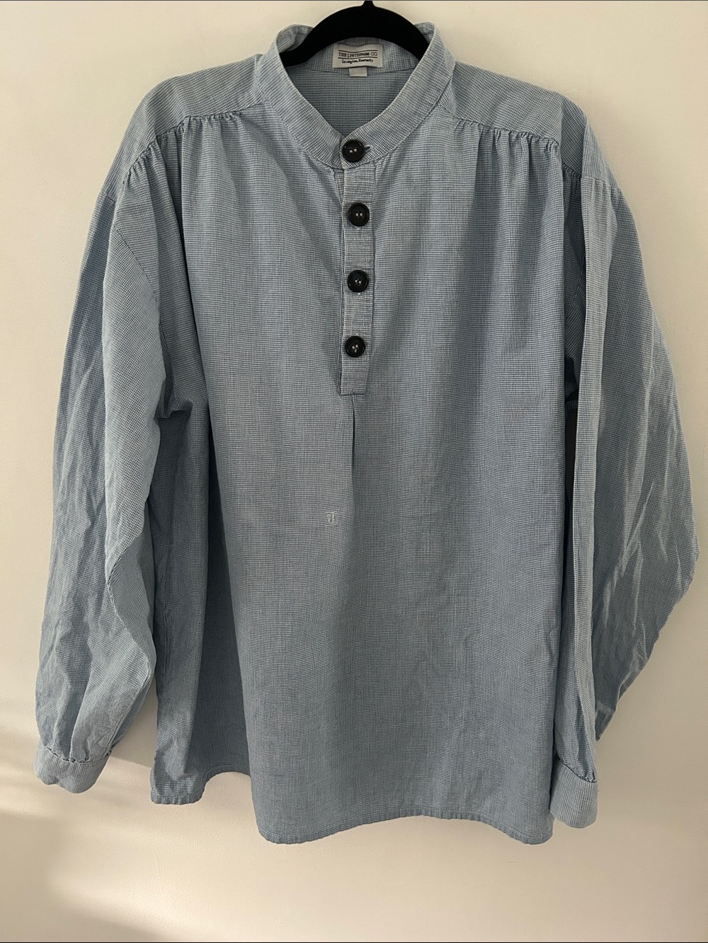 VTG The J. Peterman Company Poet Tunic Blue/White Micro Checked XL Oversized